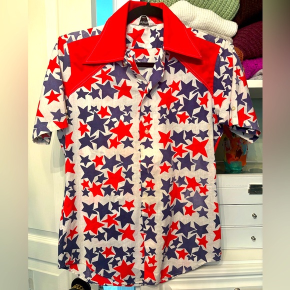 Vintage 70s Rob Roy Stars Shirt 🌟 ✨⭐️ love the pointed collar 🇺🇸 - Picture 3 of 8